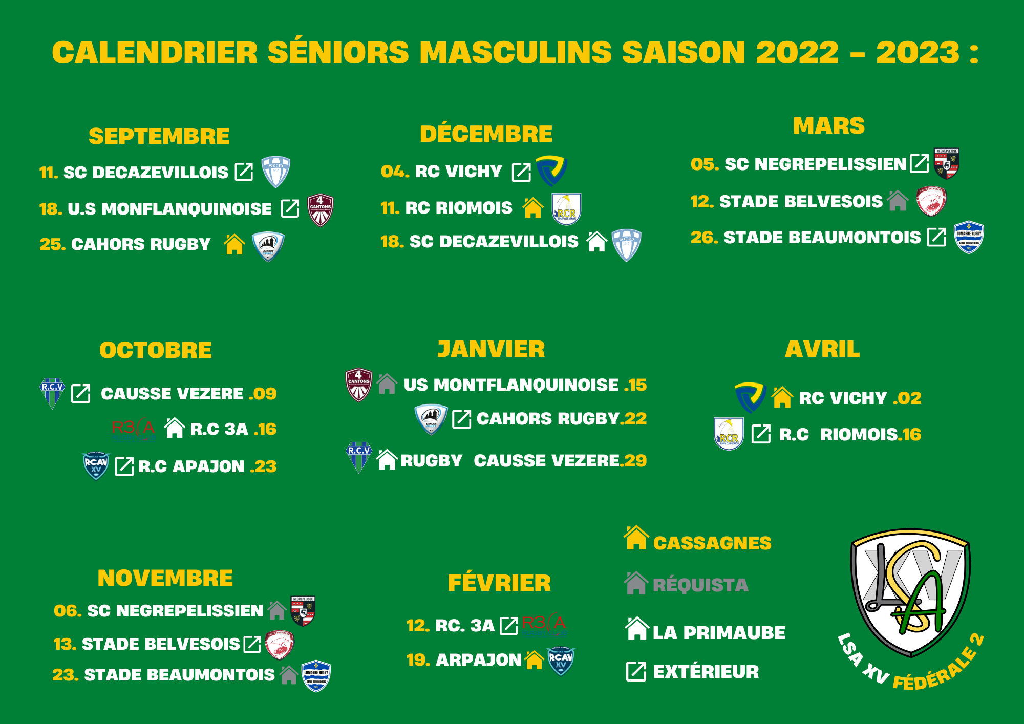 CALENDRIER SÉNIORS MASCULINS saison 2022 - 2023 (1)