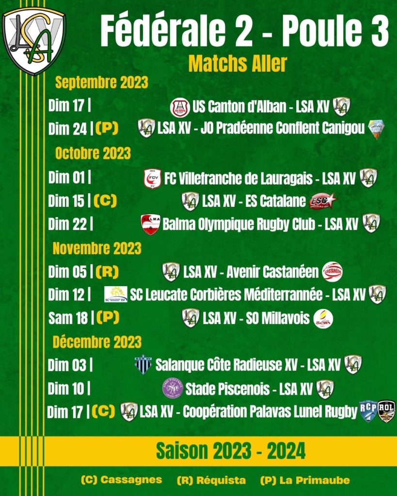 Calendrier Seniors G Matchs aller