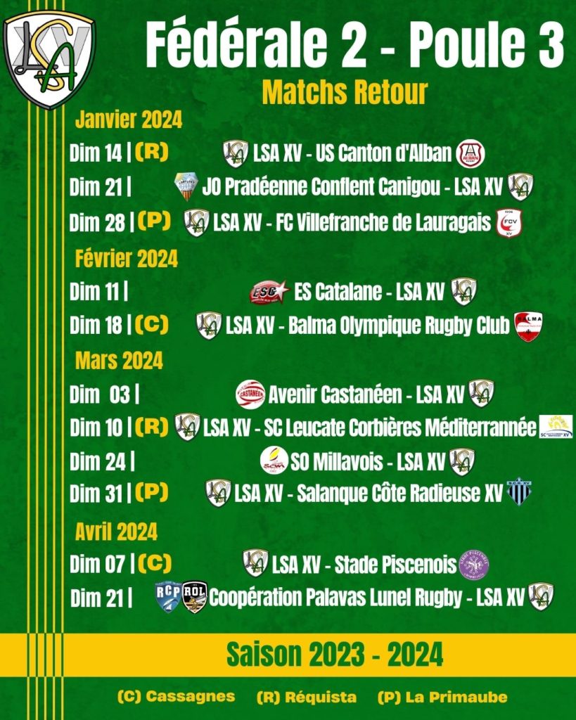 Calendrier Seniors G Matchs retour